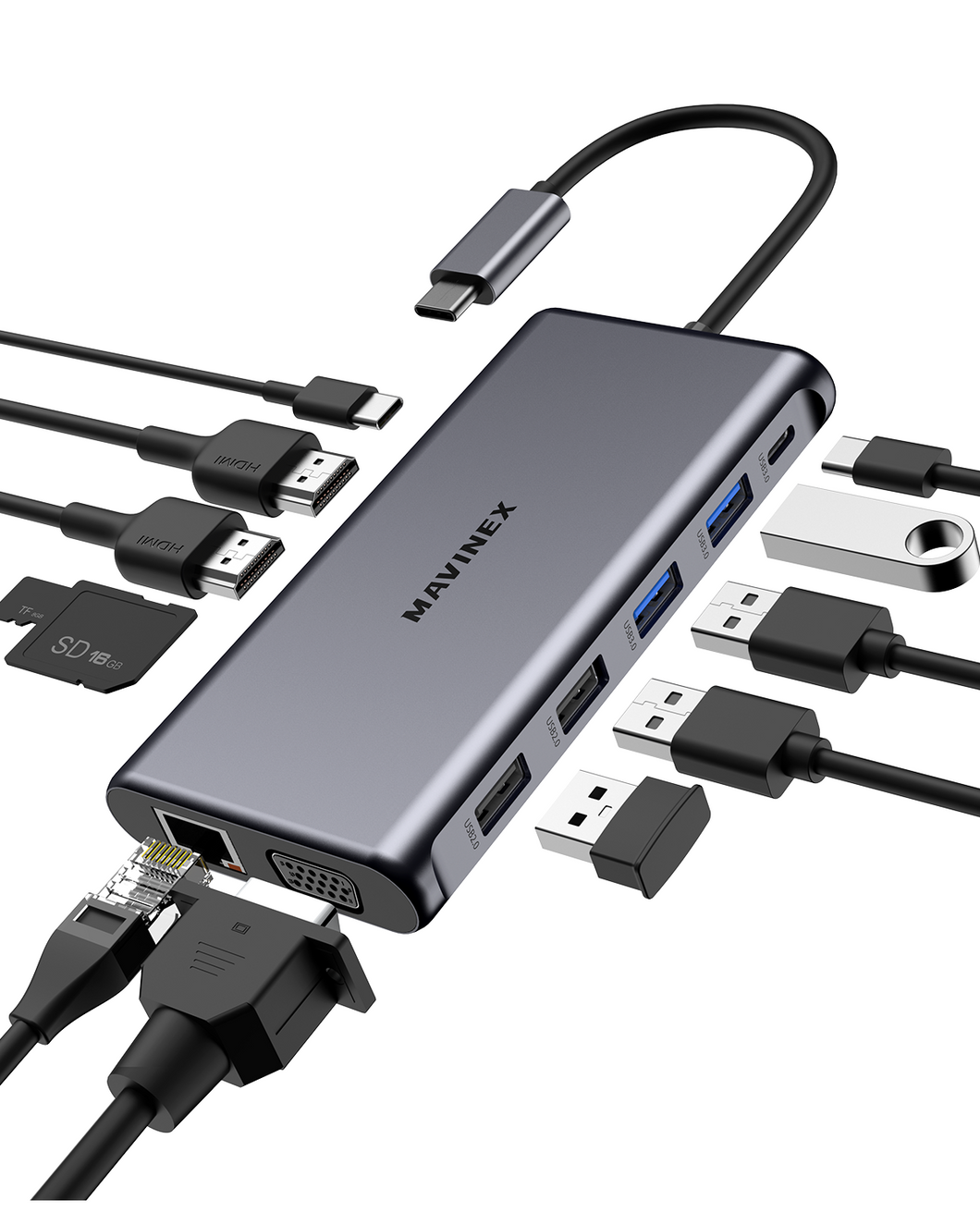 USB C Docking Station, MAVINEX 12 in 1 Triple Display USB C Hub with Dual 4K HDMI & 1080P VGA, 100W Power Delivery, 1Gbps Ethernet, USB-C & 4 USB-A Data Ports, SD TF Card Reader, for MacBook & Windows
