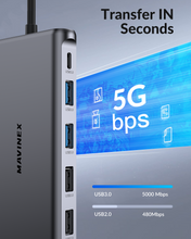 Load image into Gallery viewer, USB C Docking Station, MAVINEX 12 in 1 Triple Display USB C Hub with Dual 4K HDMI &amp; 1080P VGA, 100W Power Delivery, 1Gbps Ethernet, USB-C &amp; 4 USB-A Data Ports, SD TF Card Reader, for MacBook &amp; Windows
